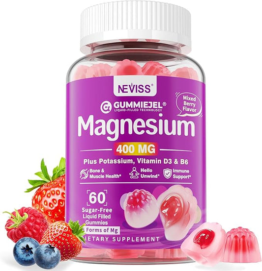 Magnesium Gummies 400mg Sugar-Free | 5-in-1 Complex Magnesium: Glycinate, Citrate, Malate, Chloride & Taurate | with Ashwagandha, D3 & Zinc for Women Men | Muscle, Mood & Energy Support | Vegan, 60Cts