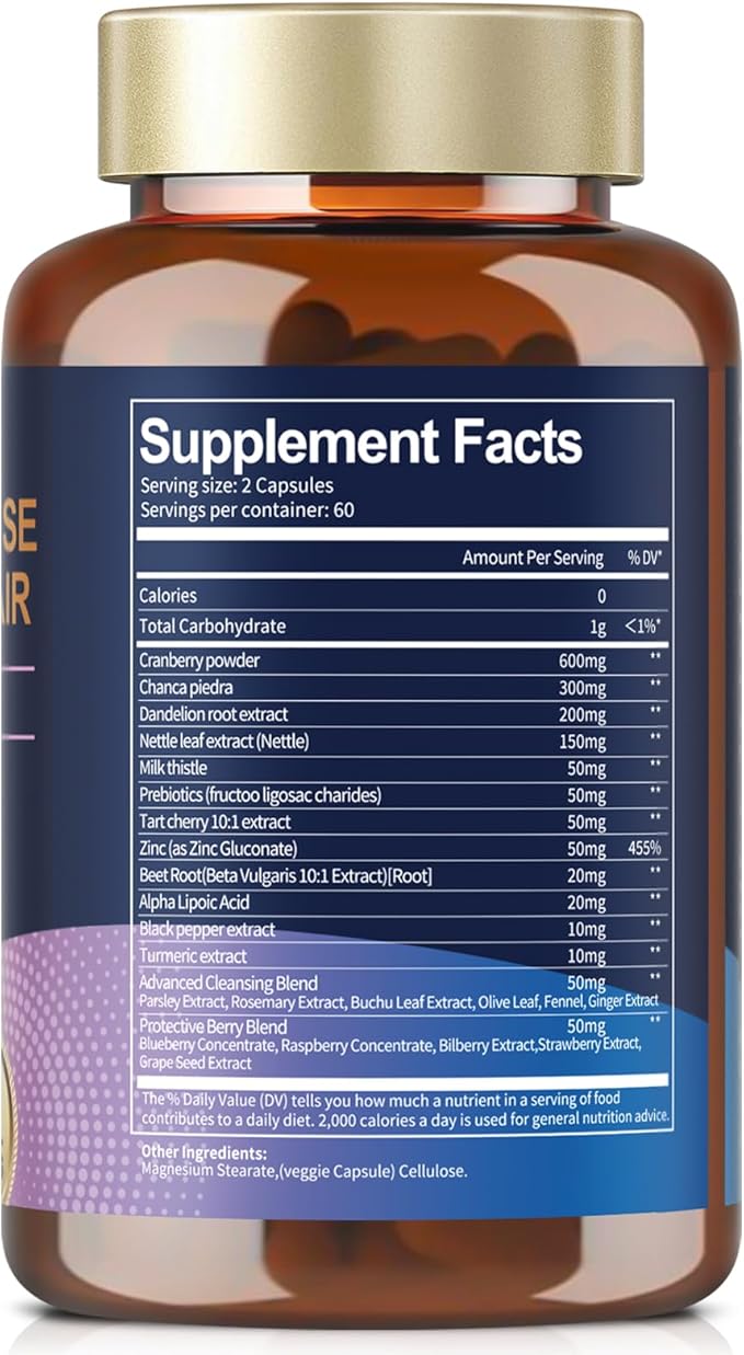 Kidney Cleanse Detox & Repair, Chanca Piedra & Cranberry Pills for Liver Support Supplement Extra Strength for Kidney Stones Dissolver, Urinary Tract Health for Woman, Vegan GMO-Free