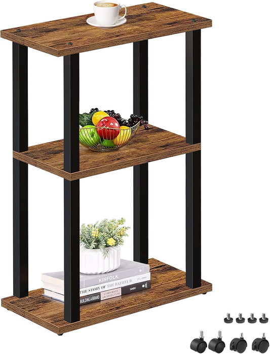 TUTOTAK Small Side Table, Narrow End Table, Bedside Table, Couch Side Table with Wheels for Living Room or Bedroom, Brown TB01BB061