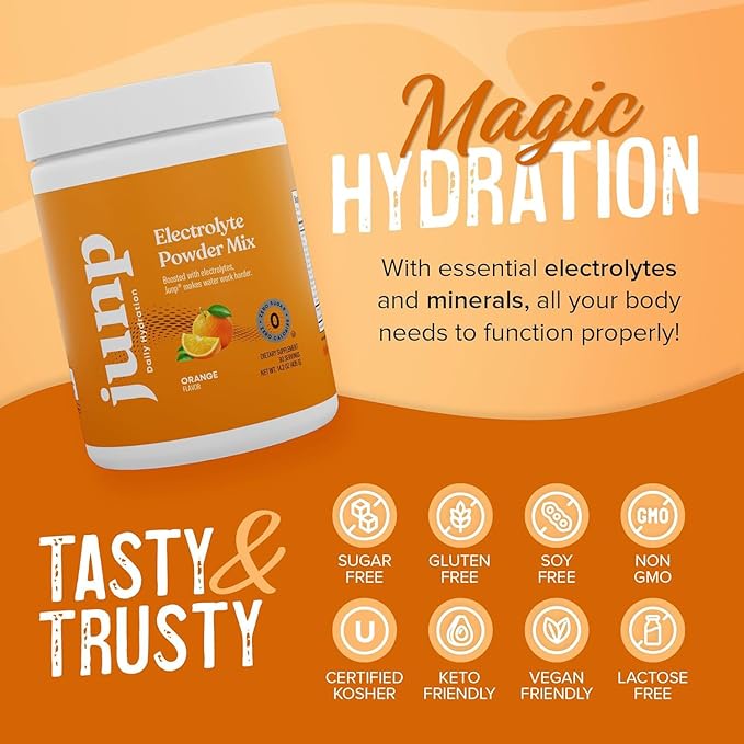 JUNP Electrolytes Powder No Sugar No Carbs, Sweet Tangy Citrus Orange Keto Electrolyte Drink Mix, Potassium & Salt Hydration Powder Electrolytes Zero Calorie Sugar Free Electrolyte Powder, 90 Servings