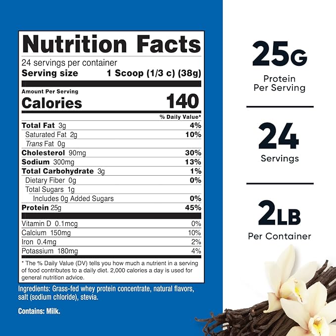 Nutricost Grass-Fed Whey Protein Concentrate (Vanilla) 2LBS - Undenatured, Non-GMO, Gluten Free