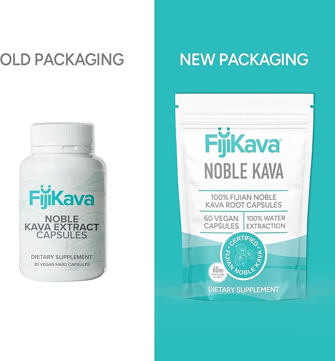 FijiKava Noble Kava Kava Capsules, 600mg Kavalactones Per Serving, Natural Relaxation & Sleep Support Supplement, Vegan & Non-GMO, 60-Count, Premium Piper Methysticum Extract for Calm & Stress Relief