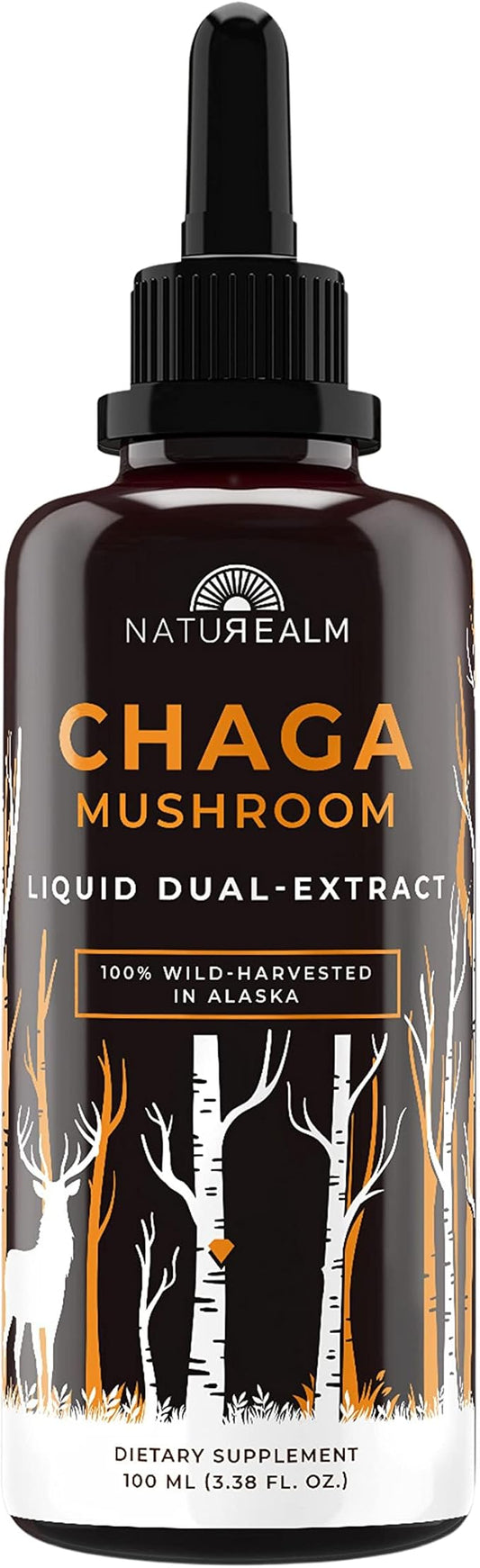 Naturealm Chaga Mushroom Liquid Tincture Supplement – Immune Support, Antioxidant Boost & Hair, Skin, Nail Health, Vegan, Non-GMO – Wild-Harvested Fruiting Bodies, 2 Month Supply