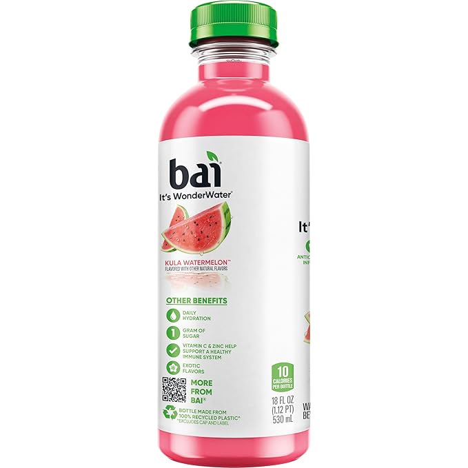 Bai Antioxidant Infused Water Beverage, Kula Watermelon, with Vitamin C and No Artificial Sweeteners, 18 Fluid Ounce Bottle, 12 Pack