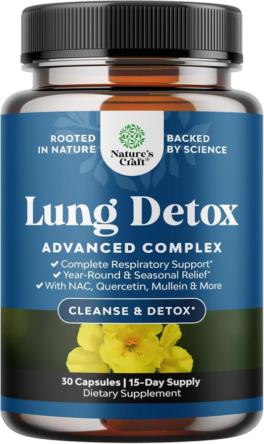 Lung Detox Mullein Leaf Capsules - Purifying Mullein Lung Cleanse Complex with NAC Quercetin & Cordyceps Extracts - Leaf Herb Respiratory Supplement for Sinus Immunity & Breathing Support 30ct