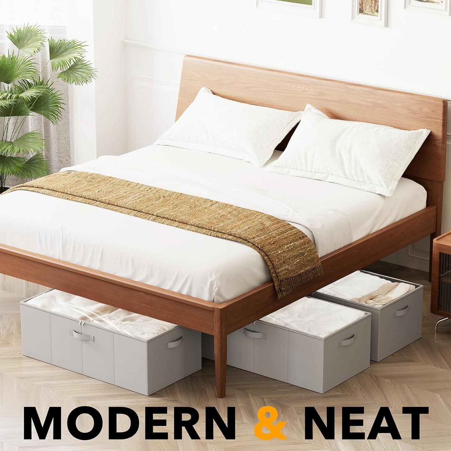 SpaceAid 3 Pack 10" High Under Bed Storage Containers, Large Underbed Storage Organizer Bins with Lids for Bedroom, Dorm, Clothes, Closet Organization, Bed Sheets and Blankets (Gray)