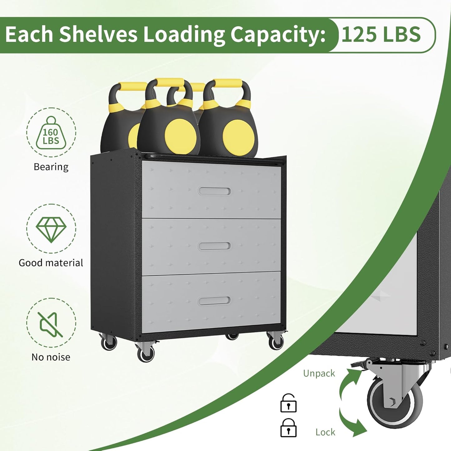 Tool Storage Cabinet, Rolling Tool Cabinet with 3 Drawers, Metal Storage Cabinet for Garage, Tool Room, Assembly Required(Black and Gray)