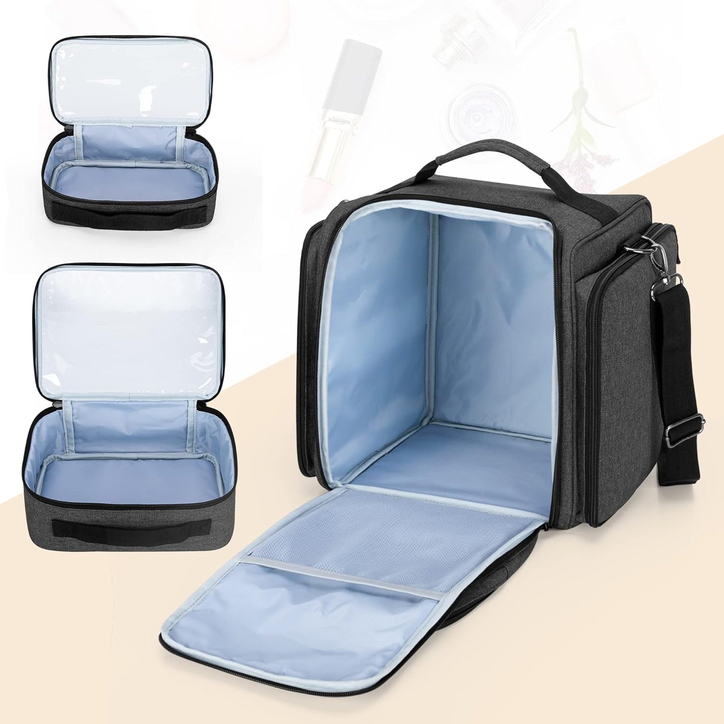 BAFASO Makeup Bag Cosmetic Bag with 4 Inner Removable Pouches, Multifunctional Travel Makeup Case (Patent Pending), Black