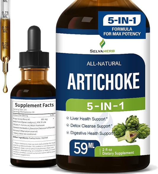 Artichoke Leaf Extract Drops for Liver Detox Cleanse & Repair, Milk Thistle 5-in-1 Natural Herbal Formula, Liver Health Support Supplment w/Dandelion Horsetail, High Absorbtion. 2oz
