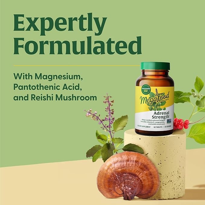 MegaFood Adrenal Strength - Adrenal Support Supplements with Ashwagandha, Vitamin C, Magnesium Glycinate, Holy Basil, Astragalus - Reduces Cortisol Levels - Vegetarian - 90 Tablets (45 Servings)