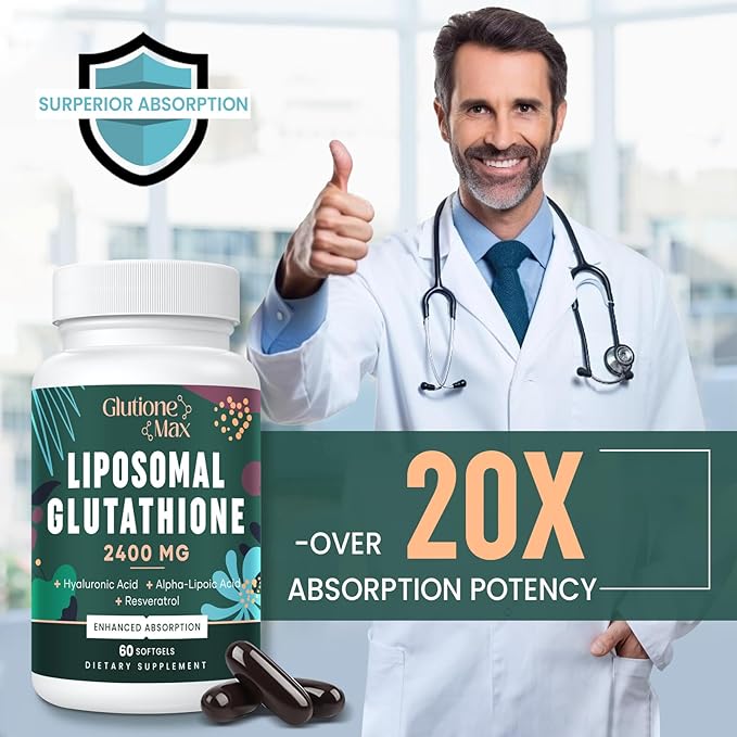 8-in-1 Liposomal Glutathione 2400 MG, High Absorption Antioxidant Formula – with Hyaluronic Acid, Alpha-Lipoic Acid, Resveratrol - Skin, Liver Detox & Immune System, 240 Softgels