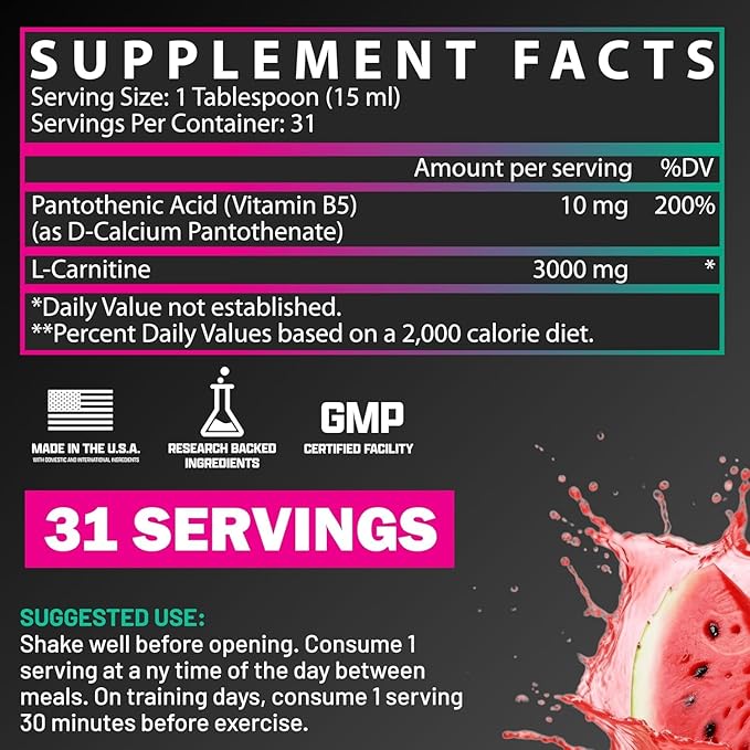 Nutrex Research Liquid Carnitine 3000 | (Strawberry Watermelon) | Premium L Carnitine Liquid, Stimulant Free
