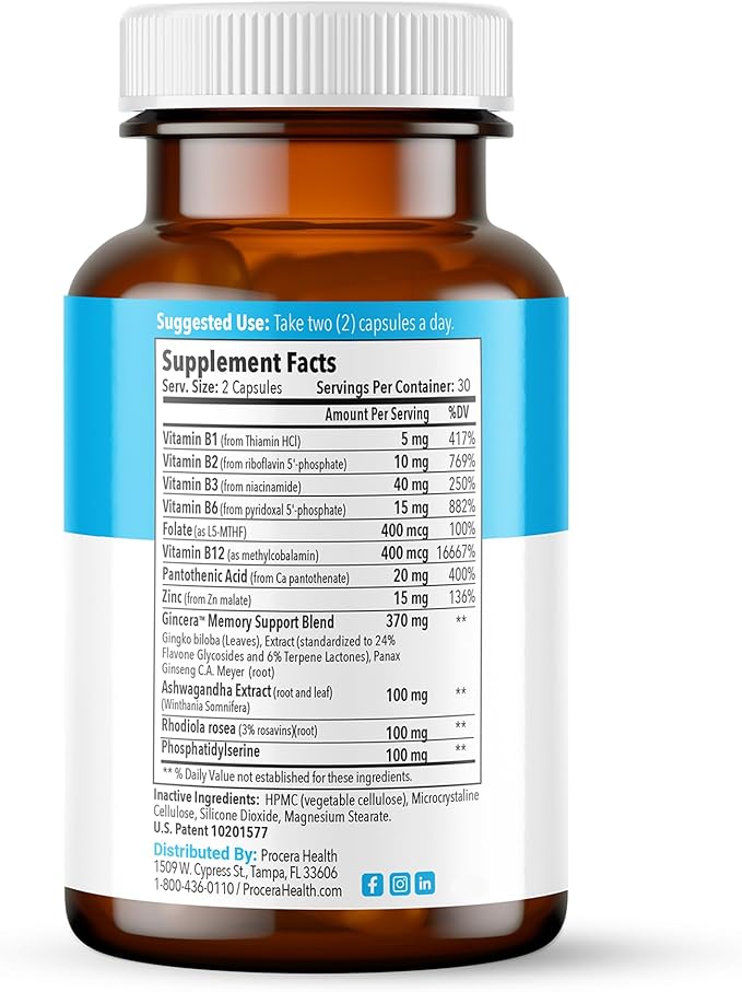 Advanced Brain - Fast Acting - Ingredients Supported by 100+ Studies - Improve Memory, Recall - Concentration - Clears Fog - Mental Clarity - Slows Cognitive Decline - 60 Count