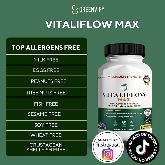Vitaliflow Max Digestive Enzyme Supplement, 60 Veggie Capsules, Maximum Strength with Lactobacillus & Bromelain (5)