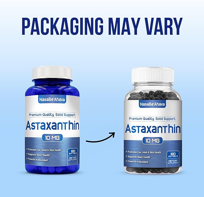 Astaxanthin Supplement for Men and Women | Antioxidant & Carotenoid Rich Astaxanthin 10mg From Haematococcus Pluvialis Microalgae for Eye & Skin Health Support (180 Day Supply) Packaging May Vary