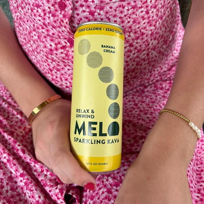 Melo Sparkling Kava Drink, Passionfruit, Orange & Guava Bundled with Banana Cream, Sugar Free Non Alcoholic Drinks with Zero Calories, Gluten Free, Vegan, 750mg Kava Root per Drink, 12 Pack, 12 oz Can