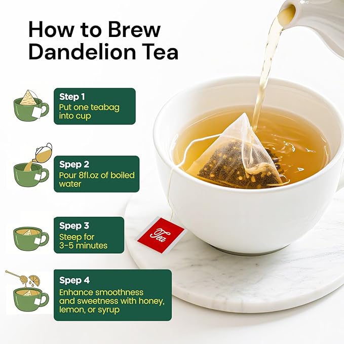 Dandelion Leaf and Root Tea Bag, Natural Dandelion Roasted Herbal Detox Teabag for Liver & Kidney Health, Support Digestion Dandelion Root Tea, Caffeine Free, No Additives（100 Teabags)