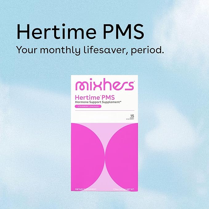 Hertime PMS - Supports Hormonal Health for Women - Supports a Healthy Menstrual Cycle - with Minerals, Peony Roots, Siberian Ginsen - Sugar-Free - 15 Drink Packets - Strawberry Lemonade