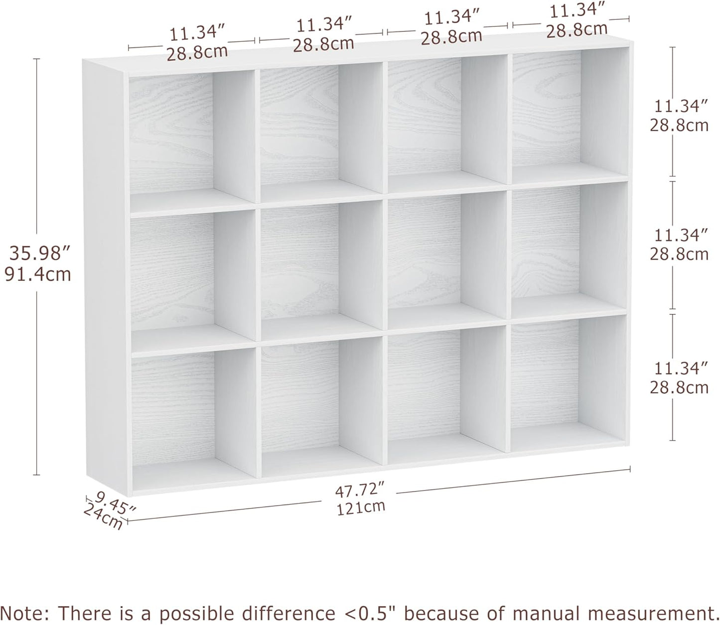 12 Cube Storage Organizer, Wooden Cube Shelves with Closed Back Panel, Reversible Bookcase, Cubes Closet Organizer for Home, Living Room, Kids Room, Office, Bedroom, Study, Hallway