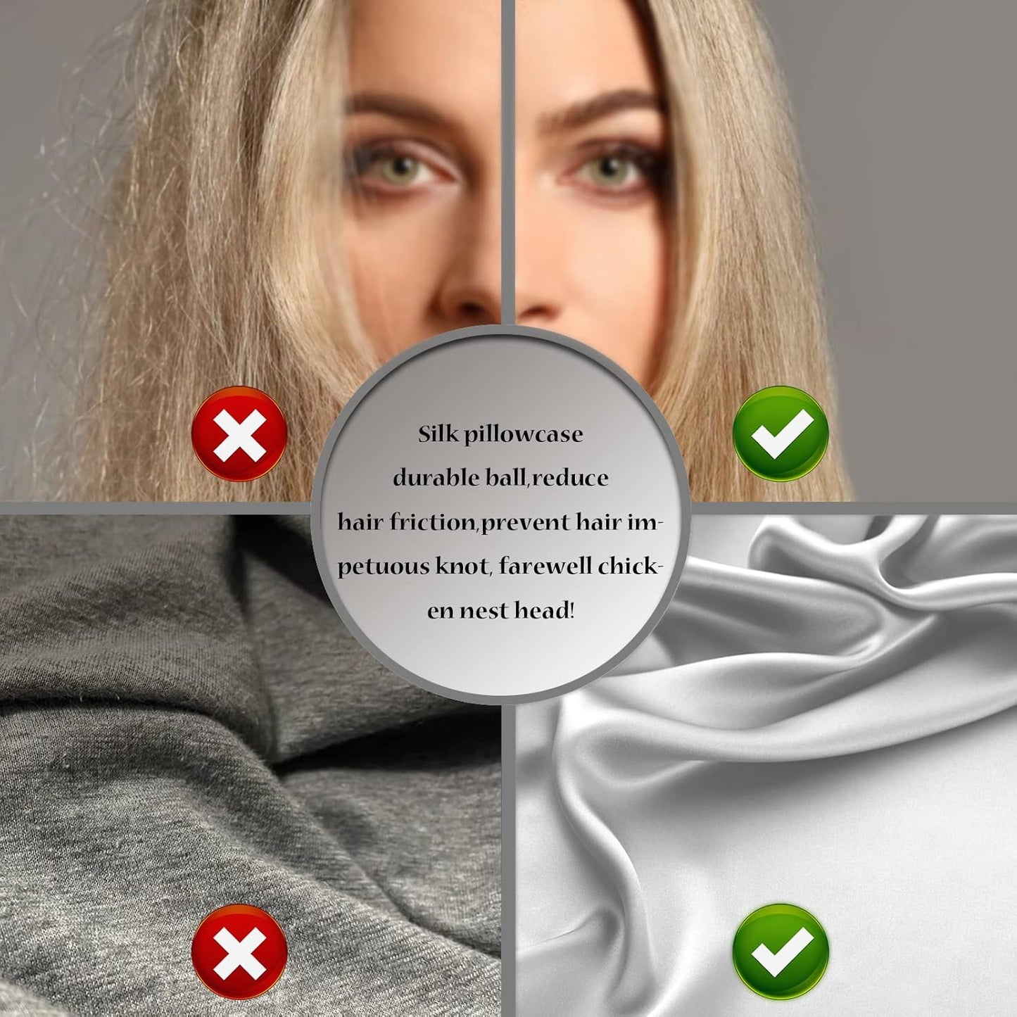 Mulberry Silk Pillowcase for Hair and Skin Pillow Case with Hidden Zipper Soft Breathable Smooth Cooling Silk Pillow Covers for Sleeping (Silver Grey, King（20"X 36"）)