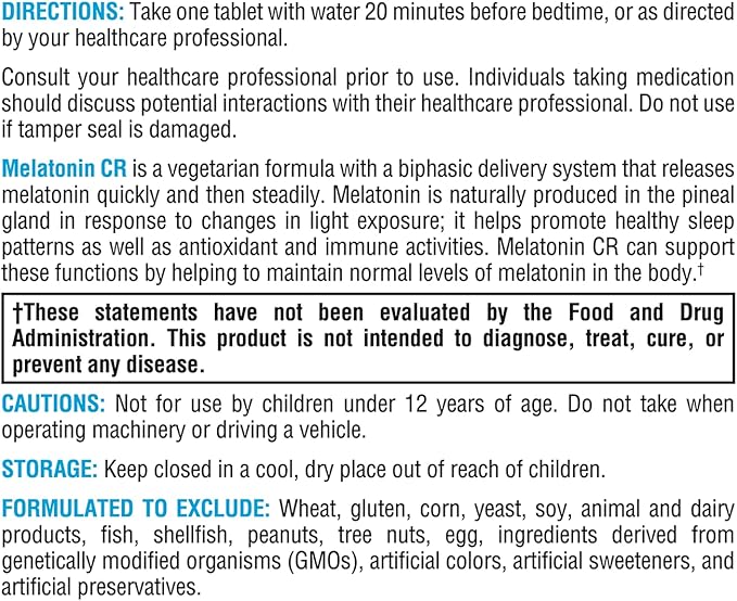 XYMOGEN Melatonin CR - Time Release Melatonin 5mg Supplement with Vitamin B6 - Nighttime + Immune Support - Biphasic Delivery Releases Quickly Then Steadily (180 Extended Release Tablets)