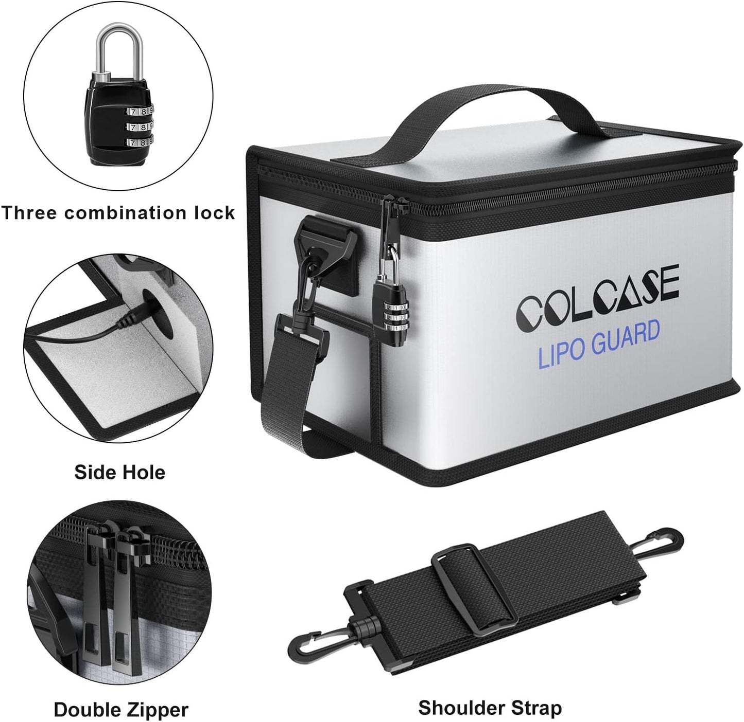 COLCASE Lipo Safe Bag - Fireproof & Explosionproof, Combination Lock, Upgraded Silicone Coated, 11 x 8 x 6.5 in