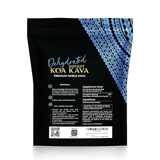 Dehydrated Instant Kava - 100% Dehydrated Instant Green Fijian Kava Root Powder, 8 oz (226g) Bag