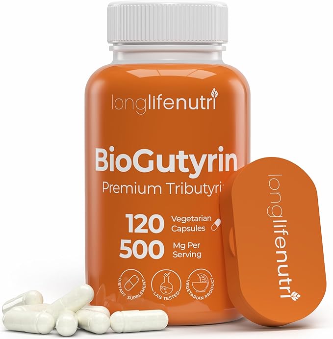 BioGutyrin – Tributyrin 500mg, Postbiotic Supplement for Gut Function & Nutrient Absorption, 120 Vegetarian Capsules, Butyric Acid for Butyrate Production, 4-Month Supply, GMP Certified, Made in USA