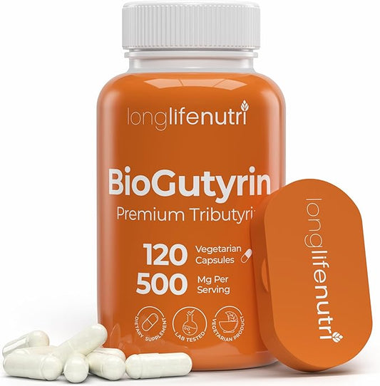 BioGutyrin – Tributyrin 500mg, Postbiotic Supplement for Gut Function & Nutrient Absorption, 120 Vegetarian Capsules, Butyric Acid for Butyrate Production, 4-Month Supply, GMP Certified, Made in USA