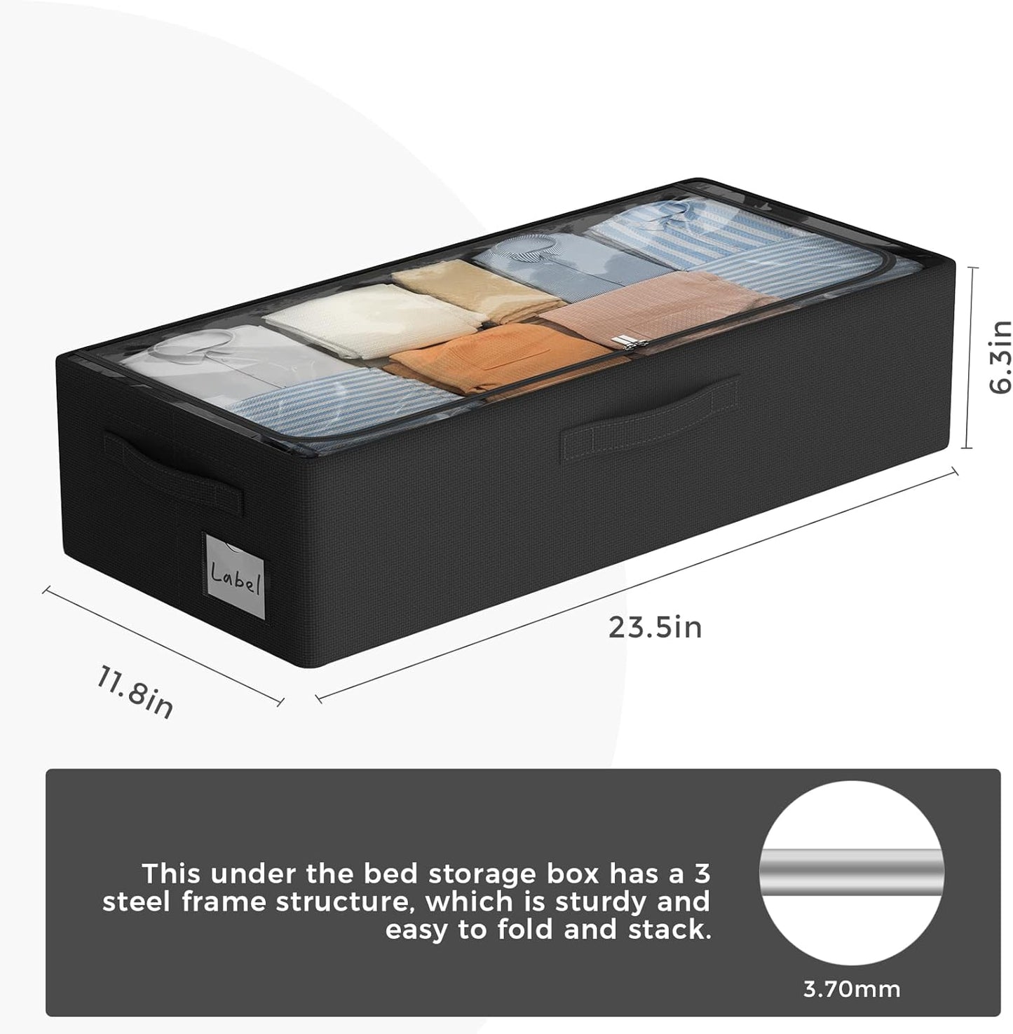 Under Bed Storage Bins Frame Storage Box Oxford Fabric Sturdy Underbed Container Foldable Stackable Large Capacity Clothes Organizer