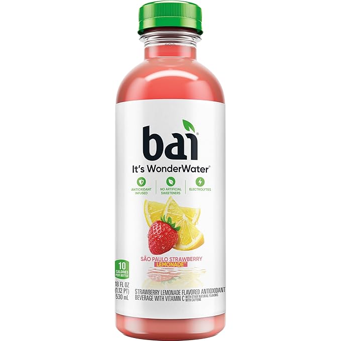 Bai Antioxidant Infused Water Beverage, São Paulo Strawberry Lemonade, with Vitamin C and No Artificial Sweeteners, 18 Fluid Ounce Bottle, 6 Pack