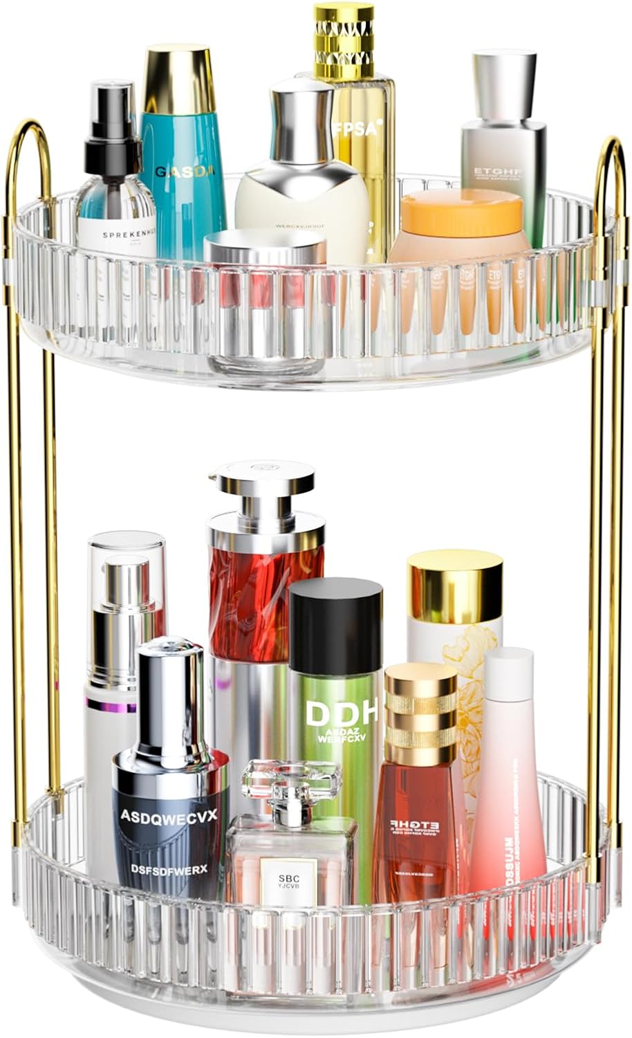 GTI 360°Rotating Makeup Organizer, 2 Tier Bathroom Counter Organizer,Large Capacity Perfume Cosmetics Skincare Vanity Organizers, Dresser Spinning Countertop Organizer and Storage for Women (Clear)