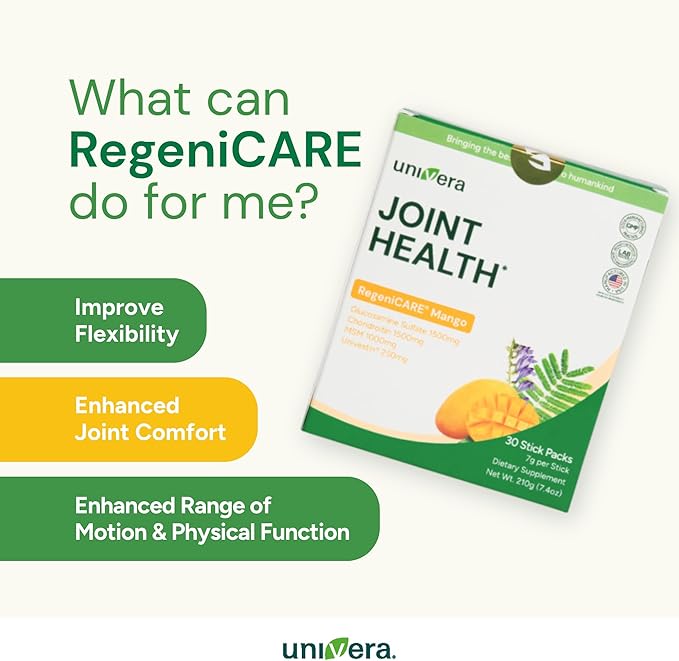 Univera RegeniCARE, Glucosamine, Chondroitin, MSM, Univestin, Joint Health, Joint Support, Easy to Carry (30ct, 7g Individual Packets)