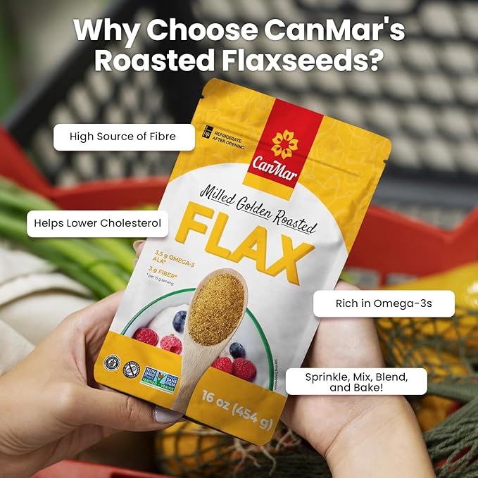 CanMar Golden Roasted Milled Flax Seeds 16 oz (1 lb), Non-GMO, Gluten Free & Vegan, Flaxseed with Omega-3, Fiber, Rich in ALA Fatty Acids and Lignans