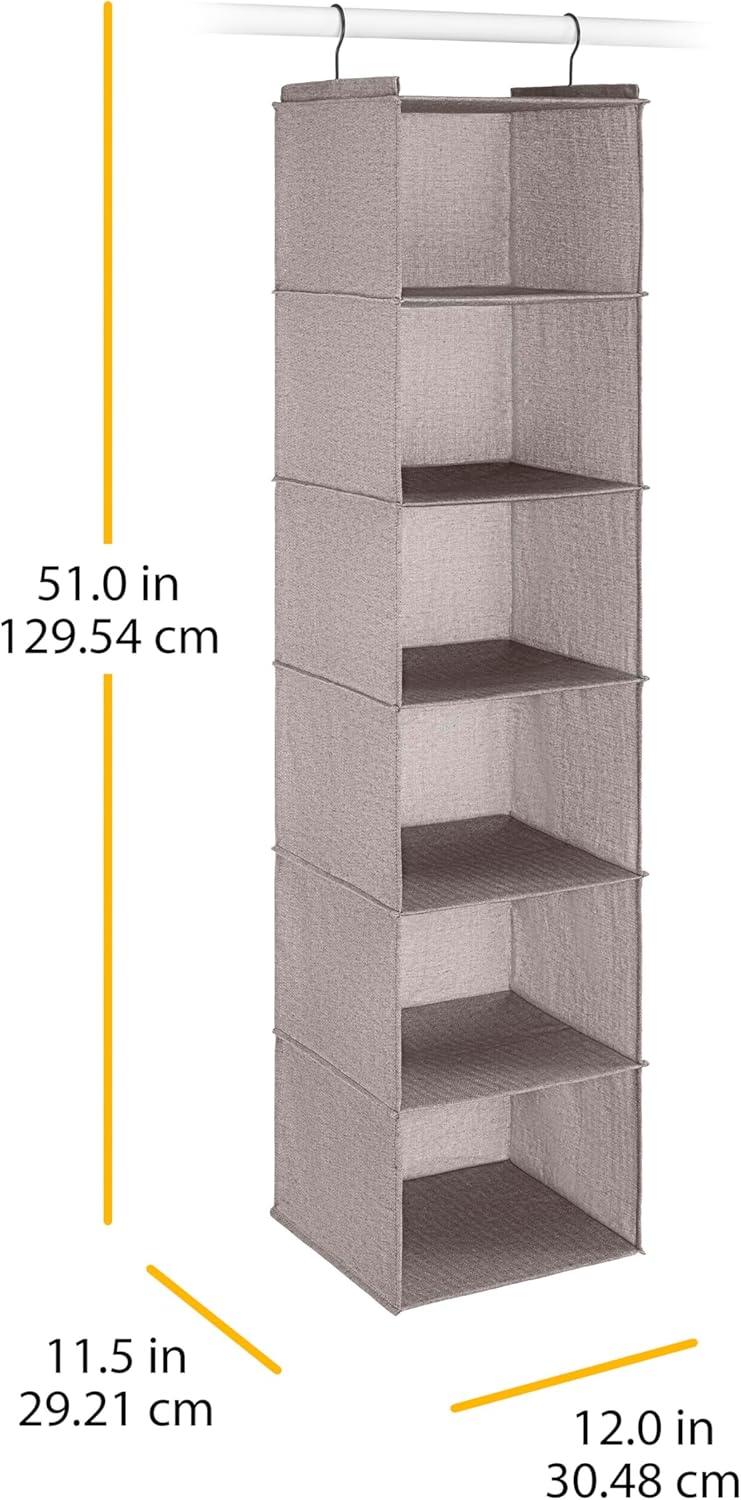 Whitmor Hanging Accessory Shelves - 6 Section Closet Organizer - Light Grey