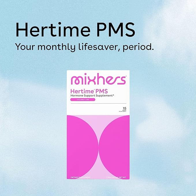 Hertime PMS - Supports Hormonal Health for Women - Supports a Healthy Menstrual Cycle - with Minerals, Peony Roots, Siberian Ginseng - Sugar-Free - 15 Drink Packets - Coconut Lime