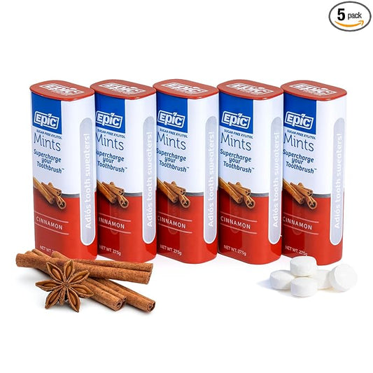 Epic 100% Xylitol Mints - Aspartame Free, Sugar Free - Cinnamon Flavored Mints, 55 Pieces (Pack of 5)