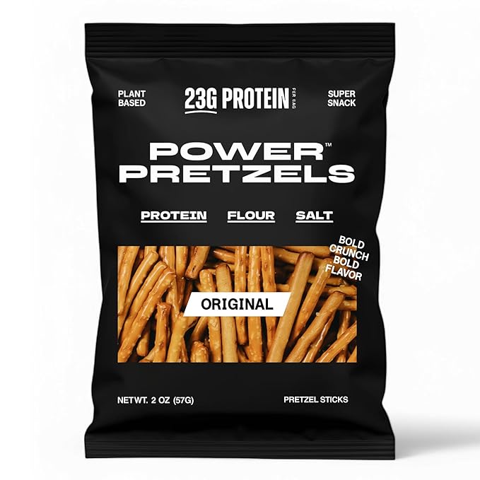 Power Pretzels High Protein Pretzel Sticks, Vegan Friendly and Plant-Based with 23g Protein per Bag, Savory and Crunchy Low Calorie Snack for Active Adults, Great for Gym, Work, or On-the-Go, 2 oz (6 Pack)
