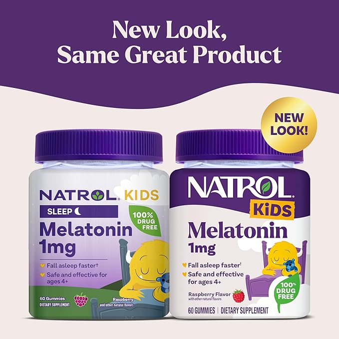 Natrol Kids Melatonin Gummies 1mg, Children's Melatonin for Restful Sleep, 60 Raspberry-Flavored Sleep Gummies, 60 Day Supply
