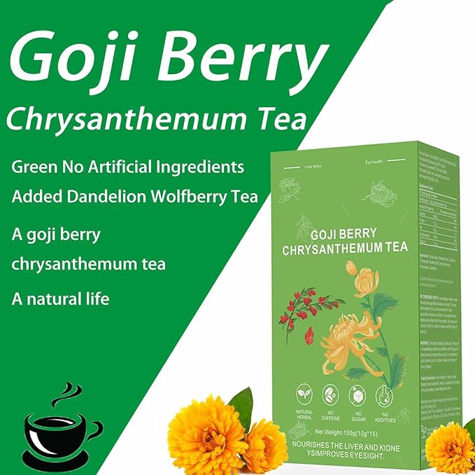 Goji Berry Chrysanthemum Tea, Dandelion Wolfberry Tea for Liver Health, Liver Detox Clear the Liver and Improve Eyesight 150g(1box,15 Bags) (1)
