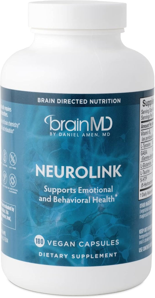 Dr Amen BrainMD NeuroLink - 180 Capsules - Promotes Optimal Brain Function, Focus & Concentration - Gluten Free - 45 Servings