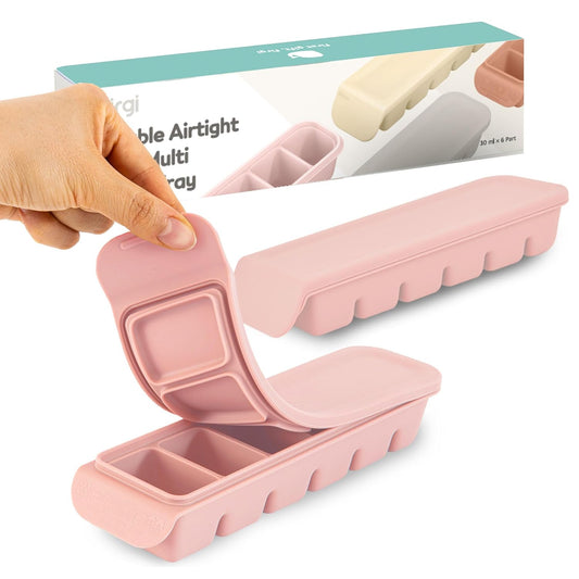 Silicone Ice Cube Freezer Tray with Lid, 100% Food-Grade Platinum Silicone,Leak Resistance & Dishwasher Safe for Baby Food Prep,Breast Milk,Purees - Korean Made (Pastel Pink 1 oz/6 Sections)
