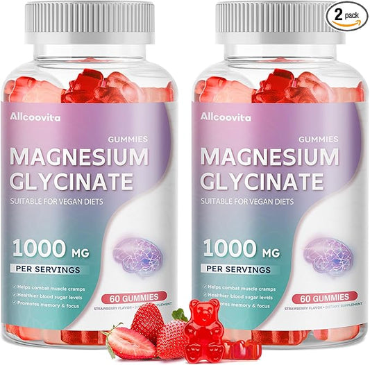 Magnesium Glycinate Gummies 1000mg - Sugar Free Magnesium Potassium Supplement with Vitamin D, B6, CoQ10 for Calm Mood & Sleep Support - 120 Strawberry Gummies
