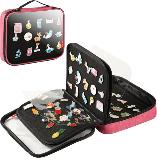 Enamel Pin Display Book, Small Collections Or Travel Pin Trading Book, Pin Collector Display Bag,6-Page Lapel Pin Display Board,For Sports Pins,Memorial Pins, Pin Display Case (Rose Red)