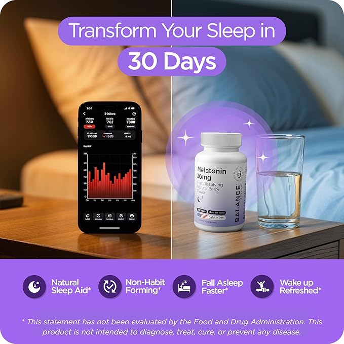 Melatonin 20mg Fast Dissolve Tablets - High Potency, Fast Acting, Natural Sleep Support - Sleep Aids for Adults - Non-Groggy, Drug-Free Formula - 120 Sleeping Pills - Pack of 2