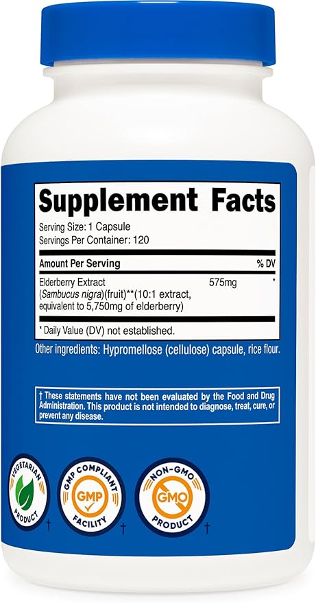 Nutricost Elderberry Capsules 575mg (120 Capsules) - Black Elderberry, Vegetarian, Gluten Free and Non-GMO Supplement