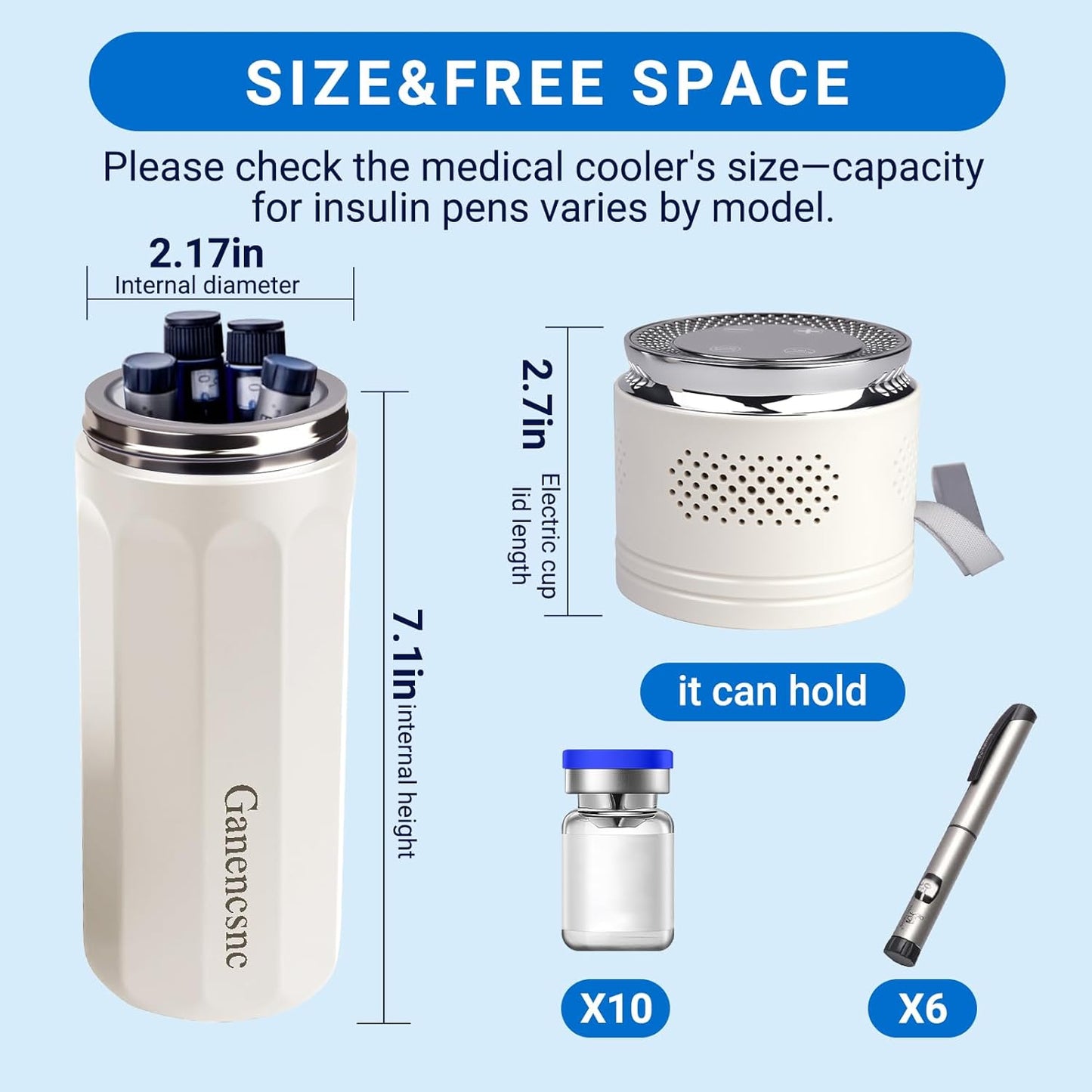 Electric Insulin Cooler Travel Case TSA Approved，USB Type-C Smart Cooling, 20000mAh Power Bank ，Large Capacity Medication Cooler ，Medical Cooler for Travel （White, 20000mAh Power Bank）