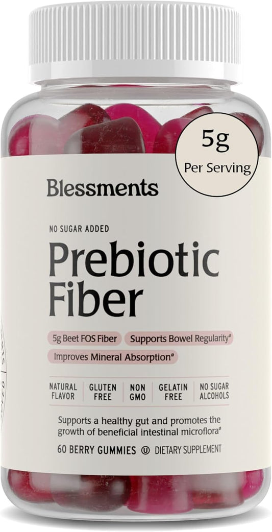 Prebiotic Fiber Gummies for Adults & Kids with No Added Sugar- 5g (60 Count) High Fiber Supplement Gummies - Vegan - Keto Friendly - Digestive Health Supplements