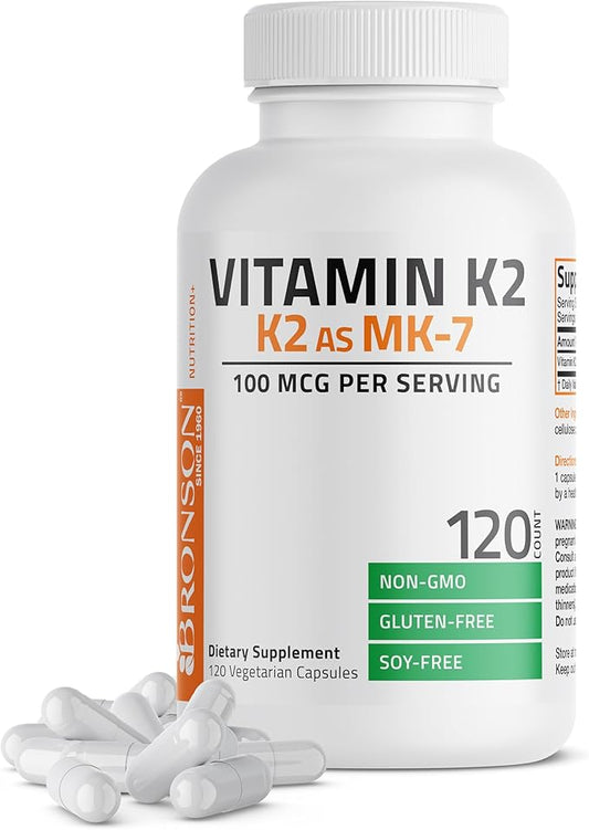 Bronson Vitamin K2 as MK-7 Menaquinone 100 mcg Non-GMO, 120 Capsules