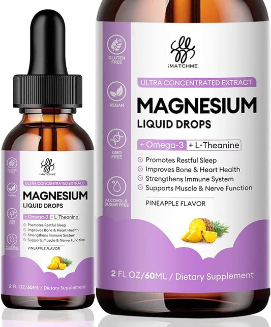 Magnesium Complex Liquid Drops, Magnesium Glycinate with Oxide, Taurate and Citrate, Calm Magnesium for Bone, Heart, Muscle, Sleep & Digestion, High Absorption, Pineapple Flavor, 2 Fl Oz